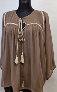 Warda La Mouche Moroccan blouse top sheer silk women's M tie front tunic 04 - Picture 1 of 10