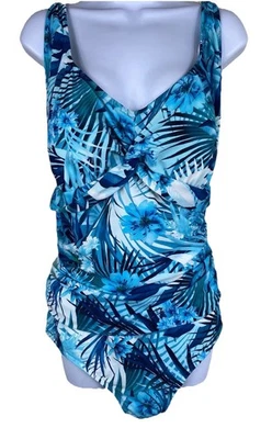 Traje de baño Maxine de una pieza talla 20W azul estampado floral traje de baño con copas de sujetador Foto 1 de 4