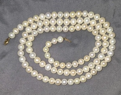 14K YELLOW GOLD FRESHWATER PEARL NECKLACE LENGTH 36 INCH - Image 1 of 4