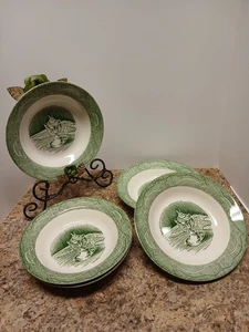 5 Royal China The Old Curiosity Shop grüner Rand Pastaschalen Öllampe Vintage - Bild 1 von 9