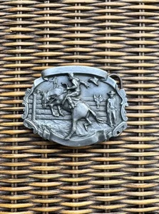 VTG Cowboy 1981 Bergamot Brass Works RODEO Bucking Horse Pewter Belt Buckle 3.5” - Picture 1 of 9