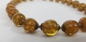 Vintage Murano Glass Beaded Necklace 17" Handmade Italian Gold Fleck Jewelry  - Picture 1 of 12