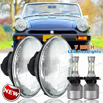 2× 7 inch LED Round Headlights Pair DRL Hi/Lo Beam Fit MG Midget 1969-1979 Dodge - Image 1 of 4