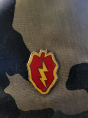 Vintage Tie Tack Cap Lapel Pin 25th Infantry Gold Lightning Bolt on Red Metal Ba - Image 1 of 3