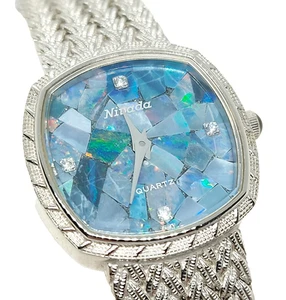 NOS Nivada Mosaic Opal Diamonds Dial Palladium Plated Quartz 1980s Women Watch - Picture 1 of 21