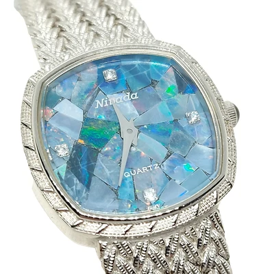 Reloj para mujer NOS Nivada mosaico ópalo diamantes esfera paladio chapado cuarzo años 80 Foto 1 de 4