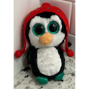 Juguete de peluche Ty Beanie Boos Freeze Penguin sombrero de vacaciones ojos brillantes - Imagen 1 de 4