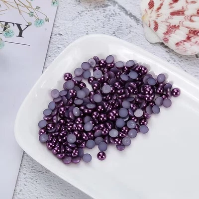 2000 Dark Purple Acrylic Half Pearl Bead 4mm Flat Back Scrapbook Flatback Nail - Image 1 of 4