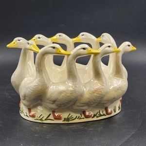 Ceramic Bowl 9" Planter Holland Mold Circle Of Ducks Signed Homemade Vintage 80s - Picture 1 of 14