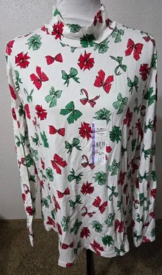 2X Time and Tru Mujer Top Blusa Busto 48" L 29" NUEVO Navidad Blanco Verde Rojo Foto 1 de 3