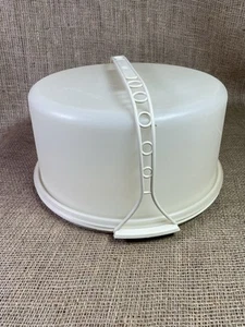 Tupperware 12" Durchmesser Kuchenträger mit Riemengriff - klar mit weißem Boden - sehr guter Zustand - Bild 1 von 9