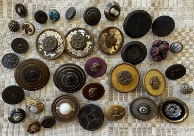 OLD Antique VICTORIAN Civil War Era BUTTON LOT of 42 Goodyear Art Glass CAMEO - Image 1 of 4