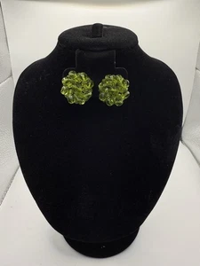 Joan Rivers Green Beaded Cluster Clip-On Earrings Statement Jewelry VTG - Foto 1 di 7
