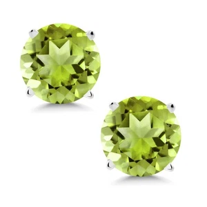 0.90 Ct Round 4.5mm Green Peridot 14K White Gold Stud Earrings - Picture 1 of 4