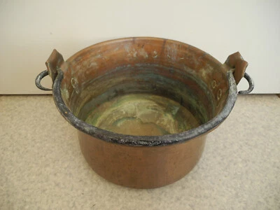 ancien chaudron cuivre XIXe fer forgé déco antique french copper cauldron Kessel - Photo 1/4