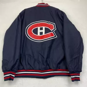 Vintage Montreal Canadiens Varsity Jacket Men XL Navy Blue JH Design Reversible - Picture 1 of 9