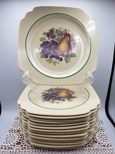 Homer Laughlin 8 5/8" Square Lunch Salad Plate Fruit Design 1943 1944 USA - Picture 1 of 12