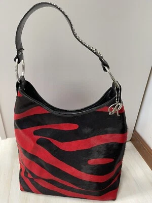 NUEVO Bolso de Mano Diseño Raviani XL Cuero de Vaca Rojo y Negro Cebra Piel de Vaca Foto 1 de 4