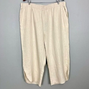 For Cynthia Linen Crop Pants Women’s Size 2X Pull On Lagenlook Pockets Split Hem - Picture 1 of 10