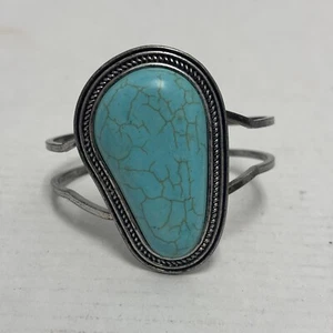 Bracciale Grande Pietra Turchese Pietra Simulata Metallo Sud Occidentale Vedi Desc - Foto 1 di 8