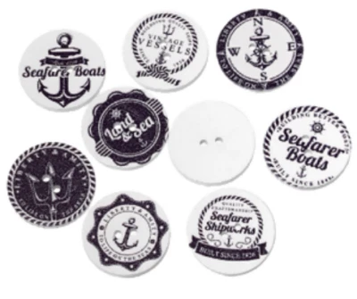 100 Holzknöpfe zum aufnähen 2,5 cm - schwarz-weiß maritimes Muster Knöpfe nähen - Bild 1 von 4