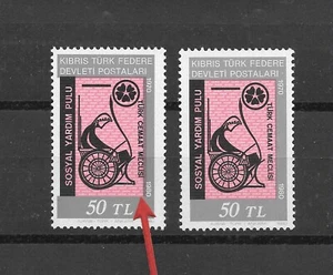 Cyprus Error 1980 Social Aid Anniversaries 50tl Red & Black Colour Shift MNH ** - Picture 1 of 2