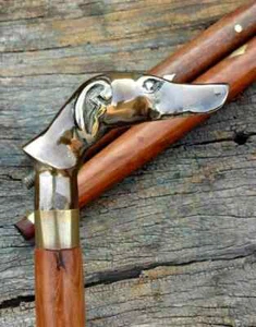 Handle Walking Stick Victorian Brass Cane Wooden Vintage Style Dog Head Antique - Picture 1 of 3