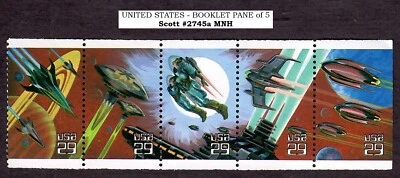 1993 US Booklet Pane of 5: Scott #2745a ( 29¢ Space Fantasy Issue ) MNH NO TAB - Image 1 of 2