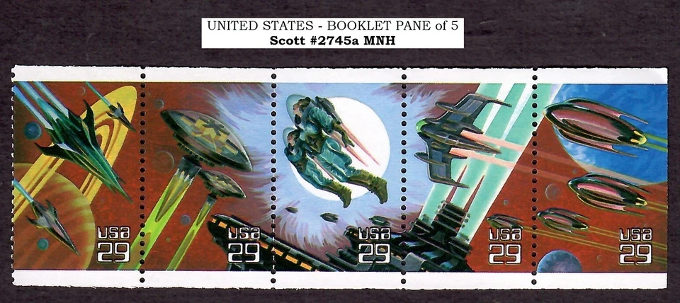 1993 US Booklet Pane of 5: Scott #2745a ( 29¢ Space Fantasy Issue ) MNH NO TAB - Image 1 of 2