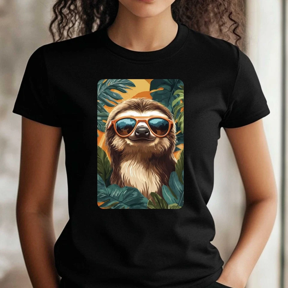 Frauen T-Shirt Faultier mit Sonnenbrille Motiv Baumwolle Größe S bis 3XL - Bild 1 von 1