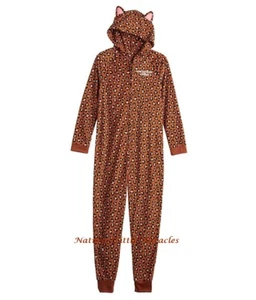 Leopard Girl One Piece Pajamas Union Suit Hoodie Cat Size 4-12 Christmas Costume - Picture 1 of 2