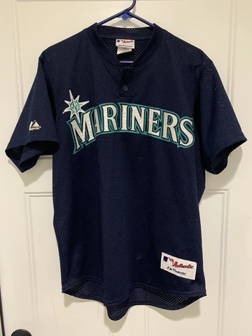 Authentic VTG Seattle Mariners 90's Majestic Mesh Blue Blank Practice Jersey L Cover