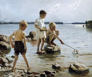 Boys Playing Painting by Albert Edelfelt Art Reproduction - Picture 1 of 3