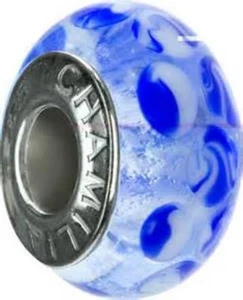 New Chamilia MOON CRATERS BLUE Murano Glass Sterling Bead O-73 $35 Retired - Picture 1 of 1