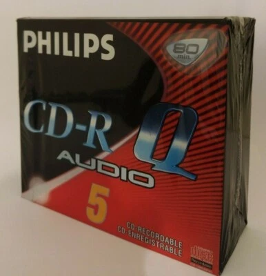 Philips CD-R80 Q Audio – 5 PACK - CD R Recordable Compact Disc 80min / 700mb NEW - Image 1 of 4