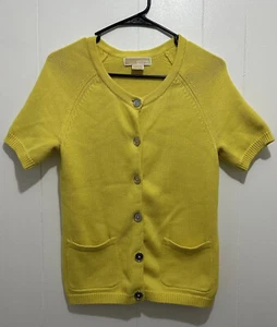 MICHAEL KORS Logo Button Short Sleeve Cardigan Sweater Yellow Size S/P - Picture 1 of 7
