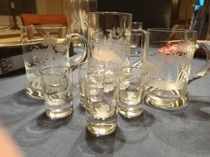 3 Bierkrug, 4 Schnapsgläser, Glas mit Gravur - Bild 1 von 11