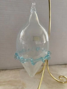 Vintage Murano Italien Kunst Glas Träne opak Ornament mit blau appliziertem Wirbel - Bild 1 von 11