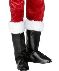 Mens Black Father Santa Christmas Boot Top Cover Shoes Fancy Dress Party Costume - Foto 1 di 6