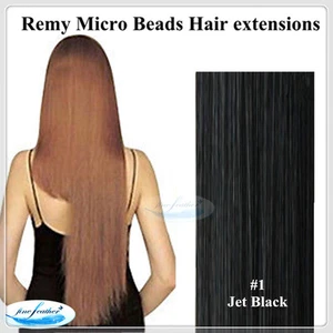22" Indian Human Micro Beads Hair Extensions 100pcs Double Drawn #1 Jet Black - Bild 1 von 1