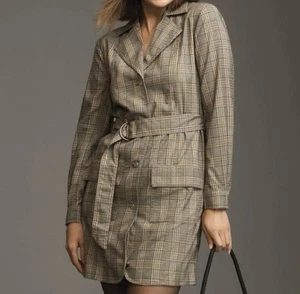 Anthropologie Pilcro Belted Plaid Blazer Dress Size XS Brown/Tan Preppy Academia - Picture 1 of 12