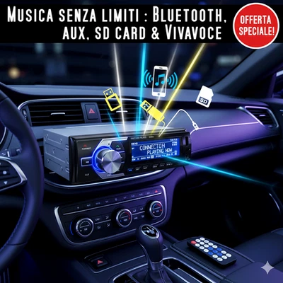4x65W MOSFET Autoradio Universale Bluetooth Vivavoce Stream USB SD AUX BT Player - Immagine 1 di 3