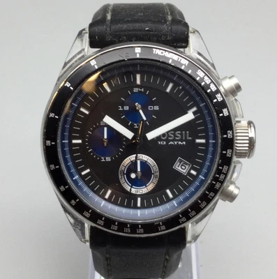 Fossil Decker Chronograph Watch Men 43mm Silver Tone Limited LE1007 New Battery - Image 1 of 4