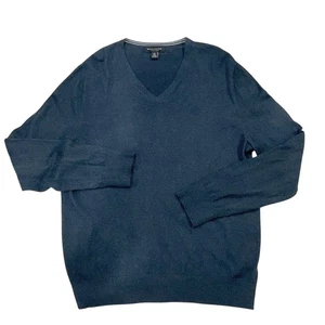 Maglione Banana Republic uomo XL misto lusso scollo a V seta cotone cashmere blu navy - Foto 1 di 4