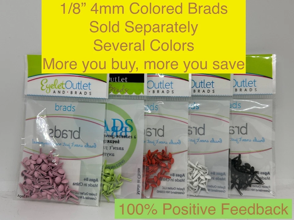 Eyelet Outlet 1/8" 4mm Solid Color Brads - See Variations