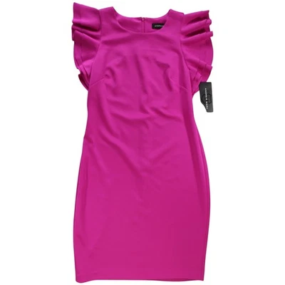 Vestido para mujer Andrew Marc rosa manga volantes hasta la rodilla talla 8 nuevo con etiquetas Kohl’s $79 Foto 1 de 4