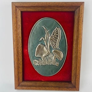 Butterfly Mushroom Vintage Foil Wall Plaque 8 9/16 x 6 9/16” - Picture 1 of 4
