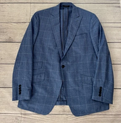 PHINEAS COLE 100% CASHMERE Mens 44R Blue Windowpane One Button Jacket Blazer - Image 1 of 4