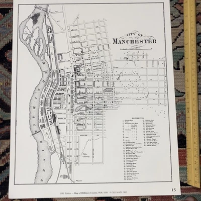 Vintage New Hampshire Manchester Map 1858 / 1982 VG+ 11” X 14” Sharp Crisp - Image 1 of 3