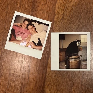 FOUND PHOTO Teenagers With “World’s Cutest Cat” Color Polaroids Snapshot Vintage - Picture 1 of 6